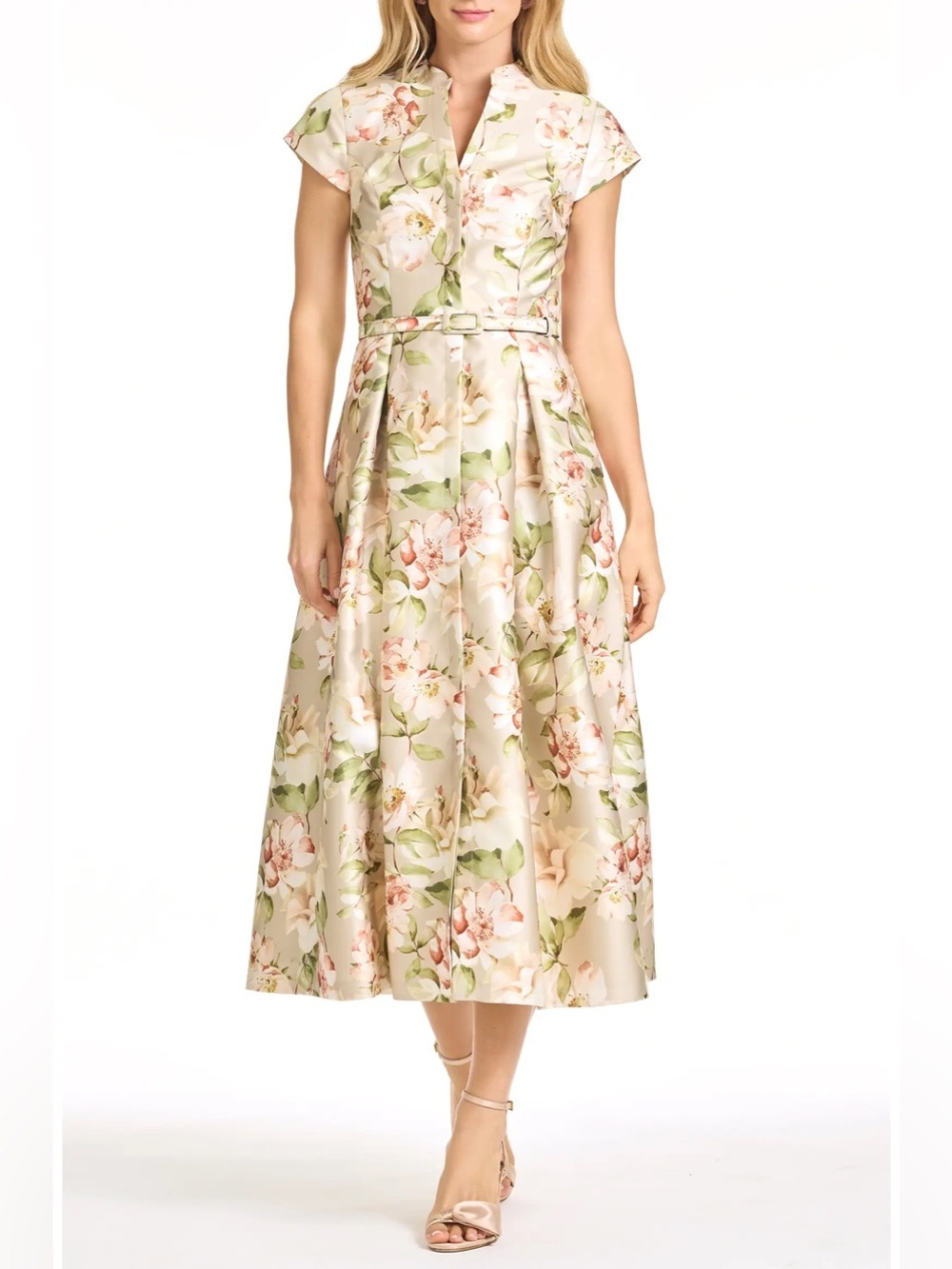 new Sachin and Babi Martine mikado floral cocktail midi dress in Pewter Camellia